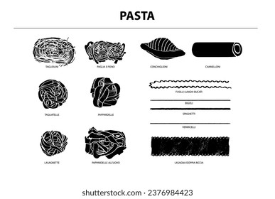 Beautiful vector hand drawn pasta Illustration. Detailed retro style image. Vintage sketch element for labels, packaging and cards design. Modern background.