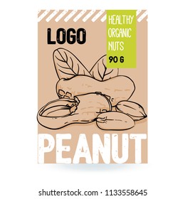 Beautiful vector hand drawn peanut organic nut. Template elements collection for packaging design. Modern illustrations isolated on white background.