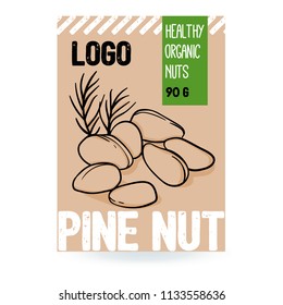 Beautiful vector hand drawn pine organic nut. Template elements collection for packaging design. Modern illustrations isolated on white background.