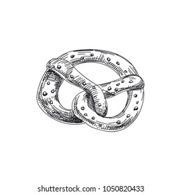 Beautiful vector hand drawn pretzel Illustration. Detailed retro style images. Vintage sketch element for labels and cards design.