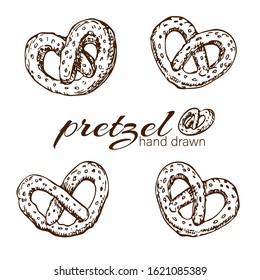 Beautiful vector hand drawn pretzel Illustration in vintage style isolated on white. ink drawing sketch of Brezel traditional german snack or appetizer for beer. great for menu, label, package design