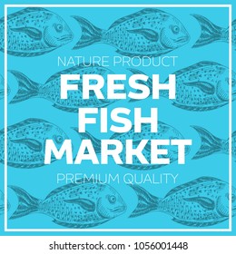 Beautiful vector hand drawn seafood Illustration. Detailed retro style image. Vintage sketch background. Packaging template