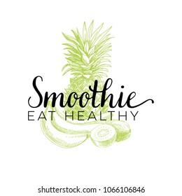 Beautiful vector hand drawn smoothie Illustration. Detailed retro style smoothie logo. Vintage sketch element for label, poster, packaging and cards design. Print template background.