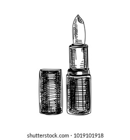 Beautiful vector hand drawn vintage lipstick Illustration. Detailed retro style images. Sketch element for labels and cards design.