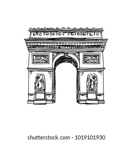 Beautiful vector hand drawn vintage france architecture Illustration. Detailed retro style images. Sketch element for labels and cards design.