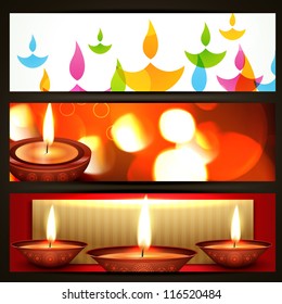 beautiful vector happy diwali headers set