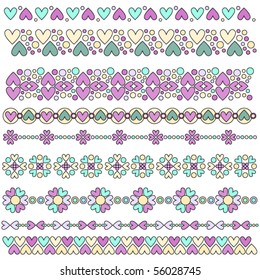 Beautiful vector heart trim or border collection over white background