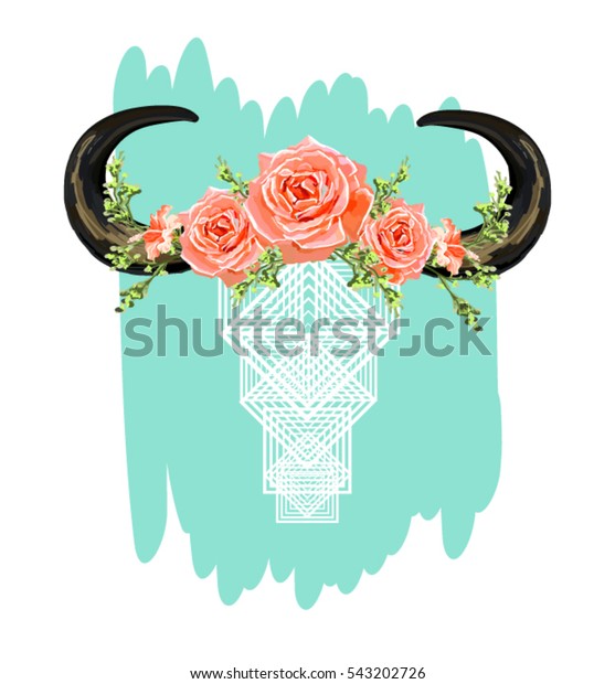 Beautiful Vector Horns Flowers Hand Drawn Stock Vector (Royalty Free