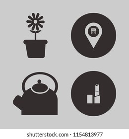 beautiful vector icons set. with store location, flower pot, teapot and lipstick in set