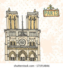 Beautiful vector illistration of Notre Dame - one of the main symbols of Paris. 