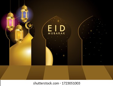 Hermosa iluminación vectorial del diseño de tarjetas de felicitación Ramadan Kareem