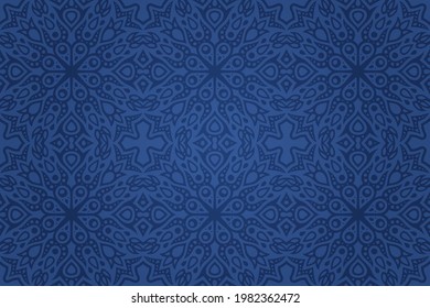 Beautiful vector illustration with abstract colorful blue eastern tile seamless pattern