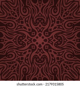 Beautiful vector illustration with abstract colorful brown tribal seamless pattern