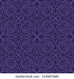 Beautiful vector illustration with abstract dark vintage tribal seamless pattern on the purple background