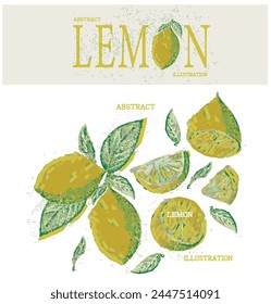 Beautiful vector illustration of abstract lemon retro style. Simple beautiful lemon, lemon slices, leaves. For making cards, decorations, textiles, invitations, posters, packaging