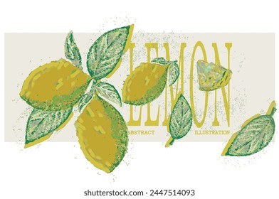 Beautiful vector illustration of abstract lemon retro style. Simple beautiful lemon, lemon slices, leaves. For making cards, decorations, textiles, invitations, posters, packaging
