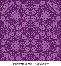 Beautiful vector illustration with abstract purple vintage tribal seamless pattern