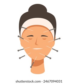 Beautiful vector illustration of acupuncture facial treatment, a holistic and traditional chinese alternative medicine therapy for skincare, wellness, and relaxation