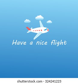Beautiful vector illustration of airplane flying in sky with clouds