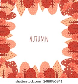 Beautiful vector illustration of an autumn frame with pink trees in a flat style on a white background.Digital template frame is for seasonal designs, invitations, and creative projects. 