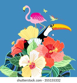 Beautiful vector illustration of bird of paradise and plants