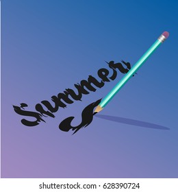 Beautiful vector illustration. Bright pencil. Inscription. Summer
