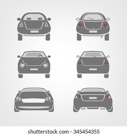 Beautiful Vector Illustration Of Car Images Useful For Icon And Logotype Design On A Light Background. Front View And Back View. Transportation Automotive Concept. Digital Pictogram Collection