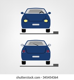 Beautiful vector illustration of car images useful for icon and logotype design on a light background. Front view and back view. Transportation automotive concept. Digital pictogram collection