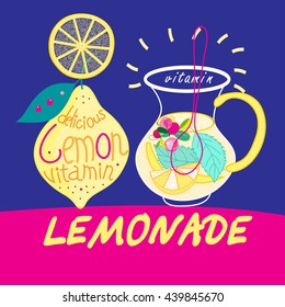 Beautiful vector illustration with carafes of delicious drink lemonade