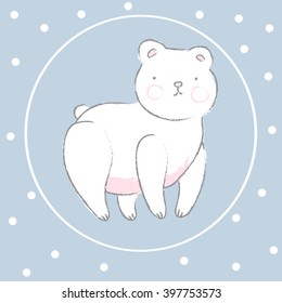 beautiful vector illustration of a cute teddy bear and white dots background