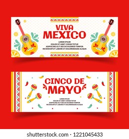 Beautiful vector illustration with design for Mexican holiday 5 may Cinco De Mayo. Template with traditional Mexican symbols, Mexican guitar, mustache, tequila, pepper, skull, Mexican maracas, pinata.