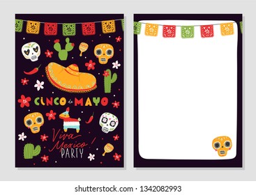 Beautiful vector illustration with design for Mexican holiday 5 may Cinco De Mayo. Fiesta banner and poster design with flags, flowers, decorations