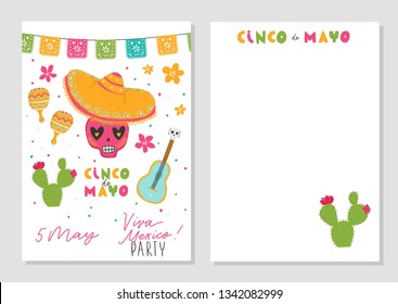 Beautiful vector illustration with design for Mexican holiday 5 may Cinco De Mayo. Fiesta banner and poster design with flags, flowers, decorations