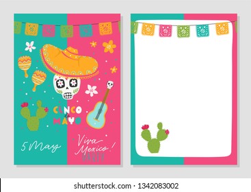 Beautiful vector illustration with design for Mexican holiday 5 may Cinco De Mayo. Fiesta banner and poster design with flags, flowers, decorations