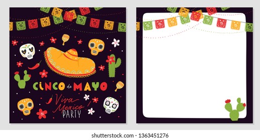 Beautiful vector illustration with design for Mexican holiday 5 may Cinco De Mayo. Fiesta banner and poster design with flags, flowers, decorations