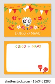 Beautiful vector illustration with design for Mexican holiday 5 may Cinco De Mayo. Fiesta banner and poster design with flags, flowers, decorations