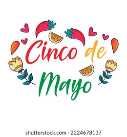 Beautiful Vector illustration with Design for Mexican Holiday 5 May Cinco De Mayo. Vector Template with Traditional Mexican Symbols Skull, Mexican Guitar, Flowers, Chili Sombrero Feliz Cinco de Mayo	
