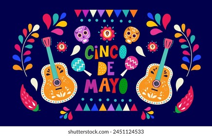 Hermosa Ilustración vectorial con diseño para vacaciones en México 5 de mayo Cinco de Mayo. Plantilla de Vector con calavera, flor, pimiento rojo