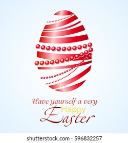 Beautiful vector illustration of Easter egg made from red ribbon and red pearl. Have yourself a vary happy Easter greeting card.