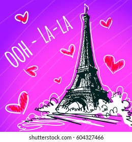 Beautiful vector illustration of Eiffel Tower. France, Paris.