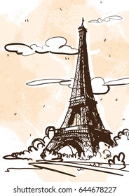 Beautiful vector illustration of Eiffel Tower. France, Paris.