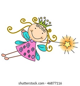 a beautiful vector illustration of a fairy with crown and magic stick