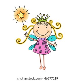 a beautiful vector illustration of a fairy with crown and magic stick
