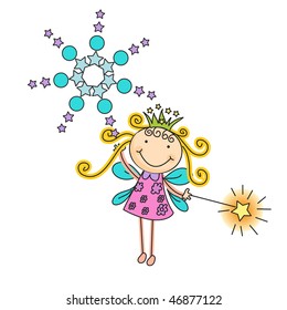 a beautiful vector illustration of a fairy with crown and magic stick