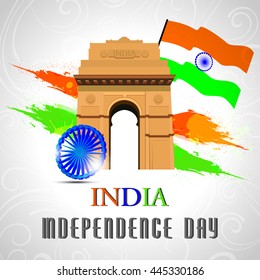 beautiful vector illustration of famous monument in grungy flag with wheel. light background with text.