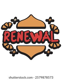 A beautiful vector illustration featuring the word "Renewal" in bold calligraphy, surrounded by Islamic ornaments, perfect for Ramadan-themed designs.