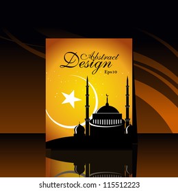 Beautiful vector illustration of flayer design in religious Ed background with mosque and shiny presentation.