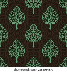 Beautiful vector illustration with floral vintage seamless pattern on the dark brown background
