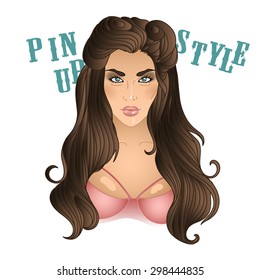 beautiful vector illustration of a girl in the style of pin-up 30's