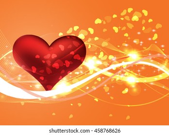 Beautiful vector illustration with glowing hearts